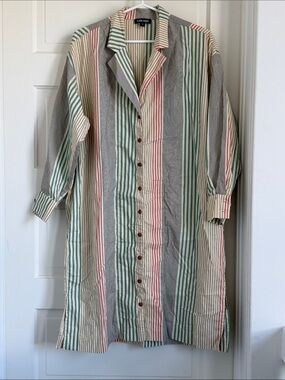 Ilana Kohn Melanie Striped Button-Front Long Shirt Dress, Small